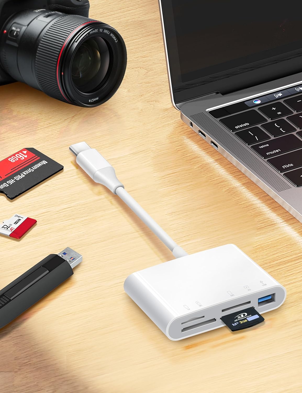 USB C SD Card Reader, 5 in 1 USB-C to Memory Card Adapter with SD MicroSD MS Memory Stick XD Picture Slots & USB Female Port Compatible with iPhone 15 iPad Mac MacBook Pro/Air/Mini Laptop