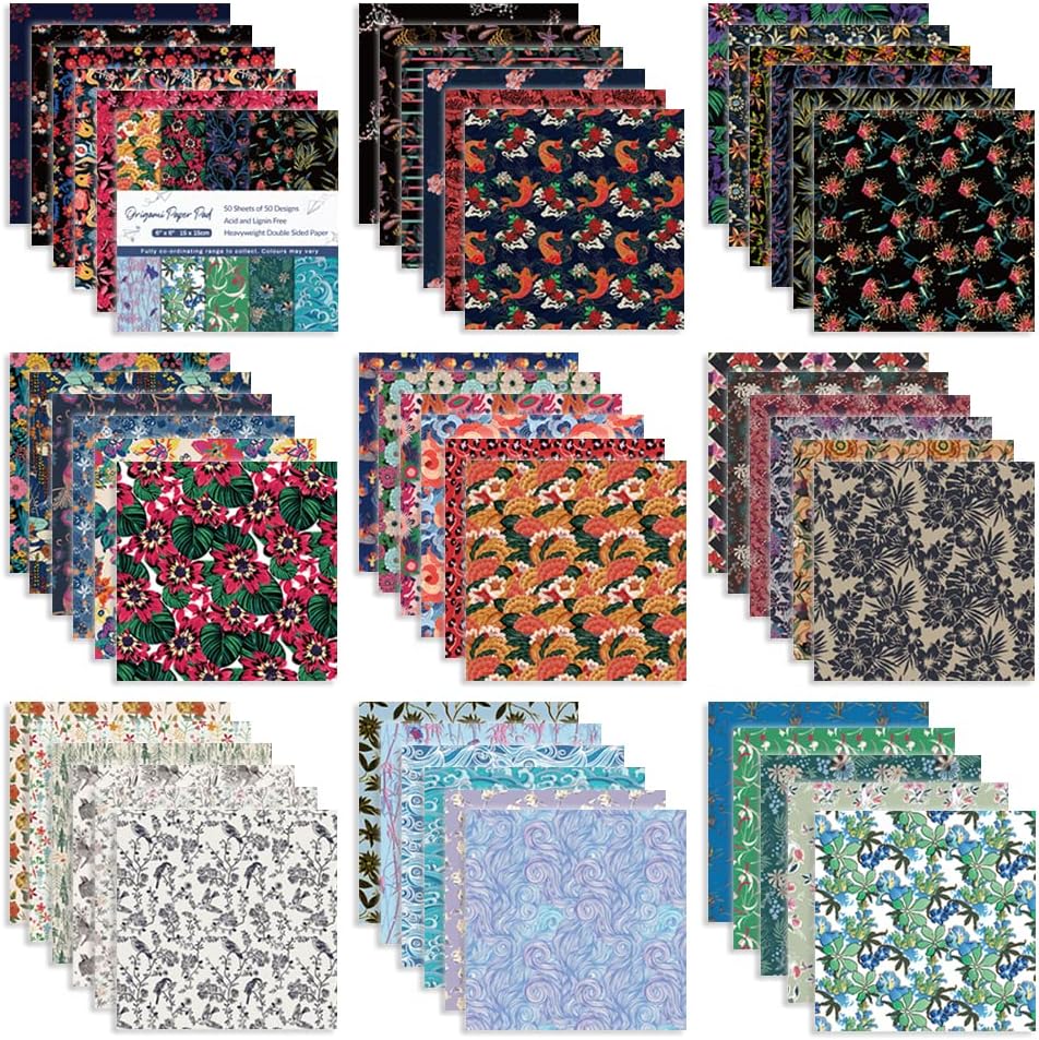 Origami 6x6 Paper Kit 150 Sheets 50 Vivid Colors Double Sided Same Printed Traditional Patterns Square for Arts Crafts Projects Japan traditional Chiyo Japanese Chiyogami