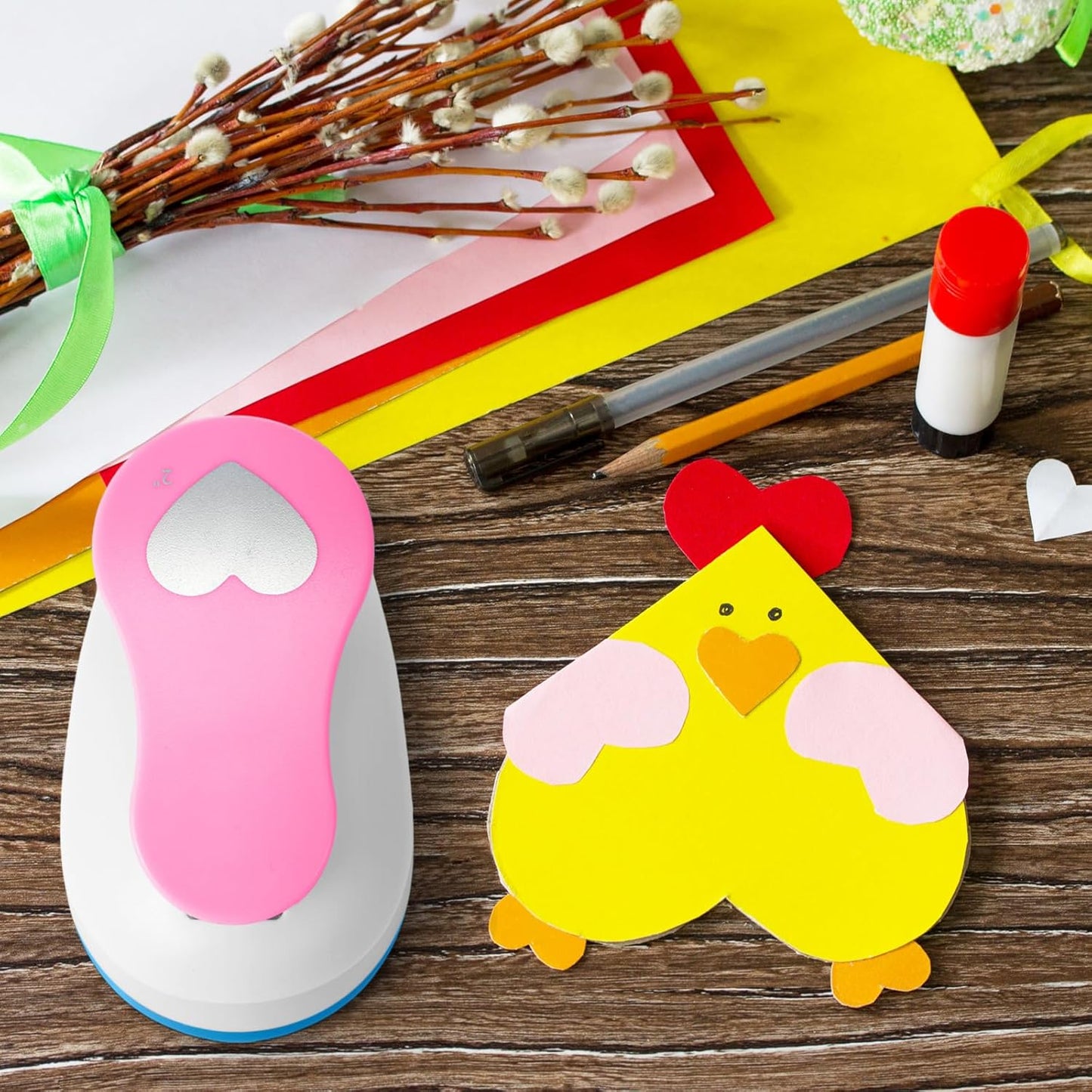 CHENGU 16 Pcs Craft Holes Punch Paper Punchers Scrapbook Punches with Craft Sticker Paper, Round, Star, Square, Heart, Flower, Wave Circle Shape(2 Inch,Multiple Styles)