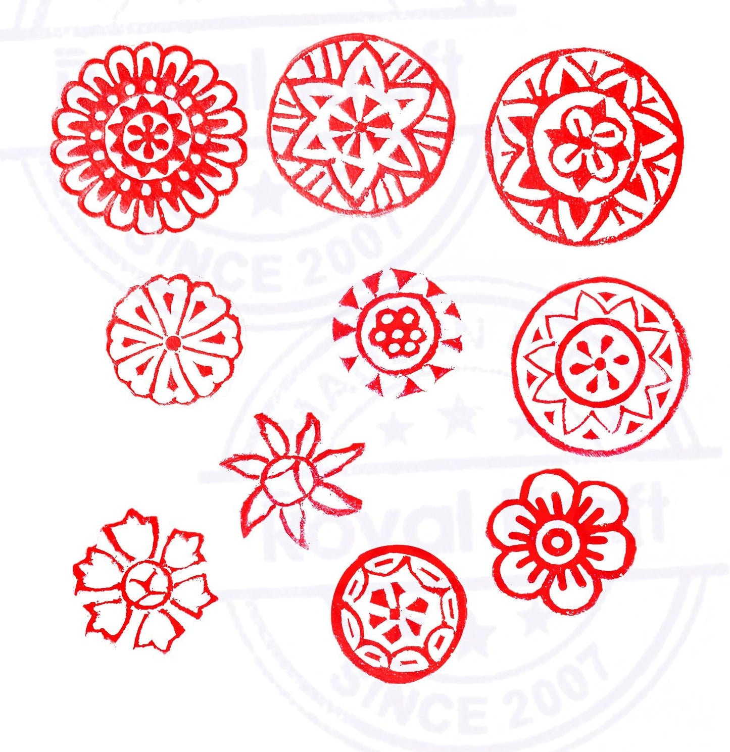 Henna Print Stamps Classy Small Round Shape Wooden Blocks (Set of 10) Htag2155