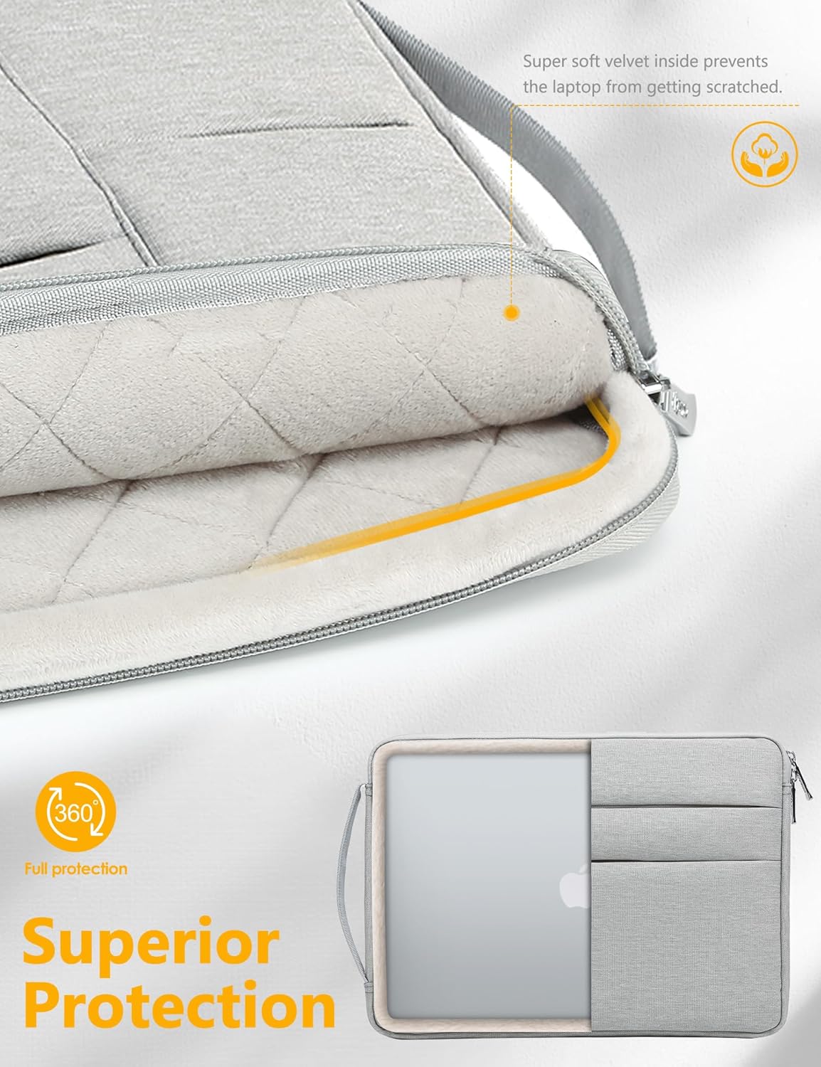 HYZUO 14-15 Inch Laptop Sleeve Bag for MacBook Air 15 M4 M3 M2, MacBook Pro 15, 15" Surface Laptop, XPS 14/15 Plus, Portable NoteBook Case for 14" HP Dell Lenovo ThinkPad Acer, Light Gray