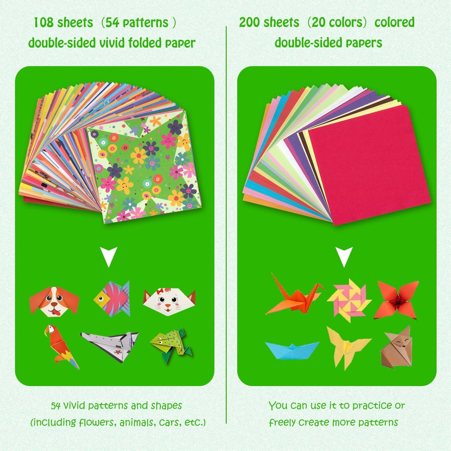 308 Sheets Origami Paper Kit, 5.5inch Craft Origami Set for Kids Ages 5-12, with 54 Patterns & Guiding Book for Beginners, Art Projects for Children Adult, Birthday Christmas Gifts for Boys&Girls