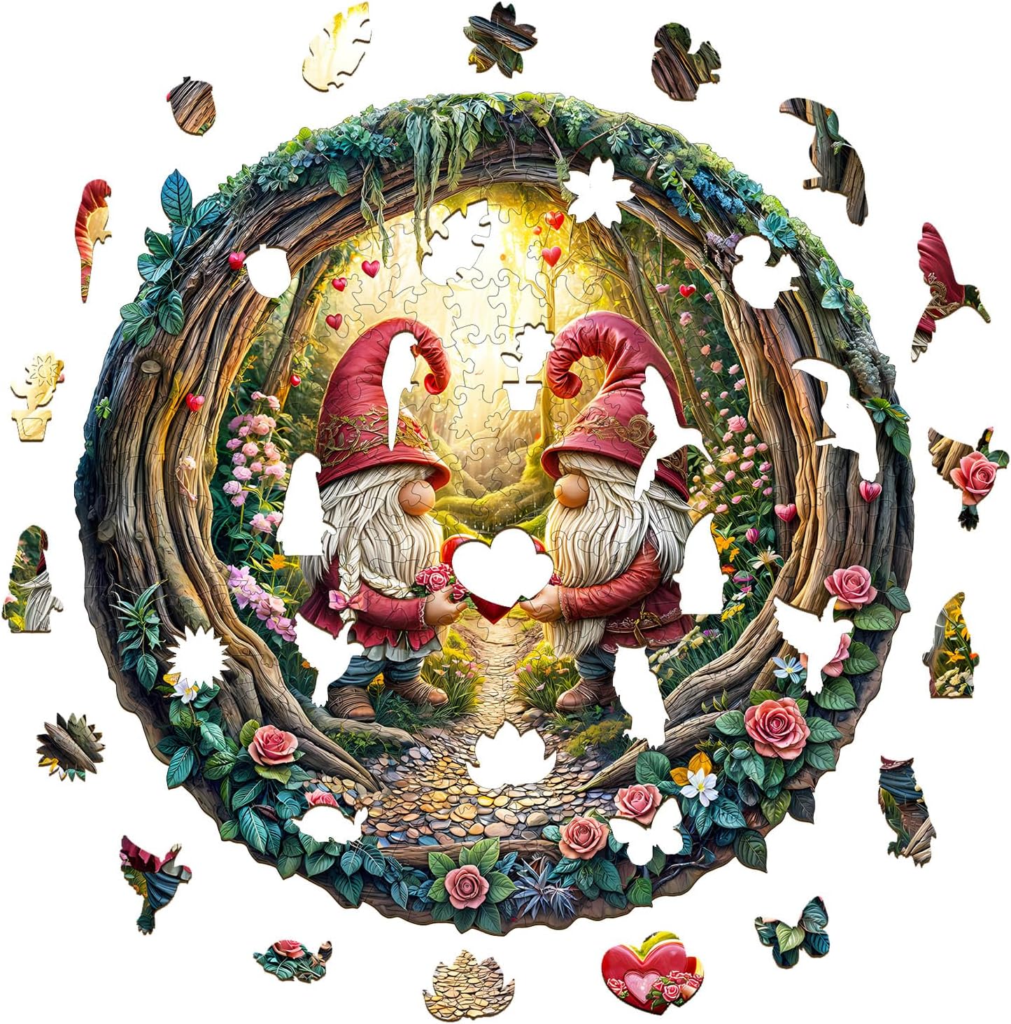 KAAYEE Wooden Puzzles for Adults, 3D Visual Effect Gnome Couple Wooden Jigsaw Puzzle Unique Shape Wood Puzzle Adult, 3D Effect Flat Puzzle Birthday Family Games (L-13.4 * 13.3in-300pcs)