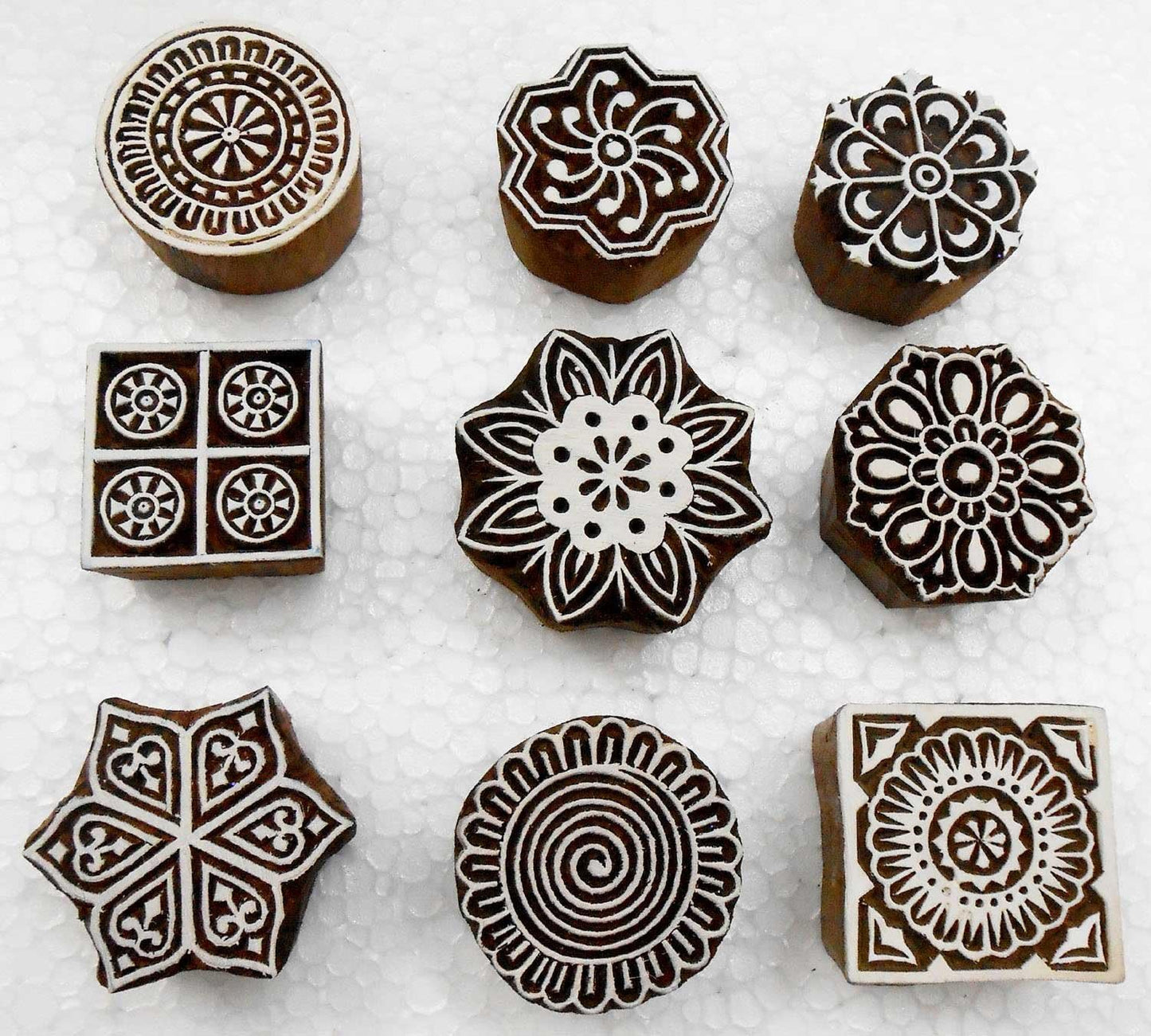 Handcarved Wooden Block Printing Stamps (Set of 9) for Textile Designing/Craft Printing Pattern for Saree/Scrapbookng/Tattoo