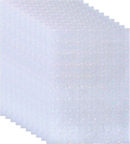 PATIKIL 11.7x8.3" Holographic Sticker Paper, 10Sheets A4 Polypropylene Self-adhesive Transparent Waterproof Laminate Overlay Film for Photo Cards Scrapbook Decorations, Starlight