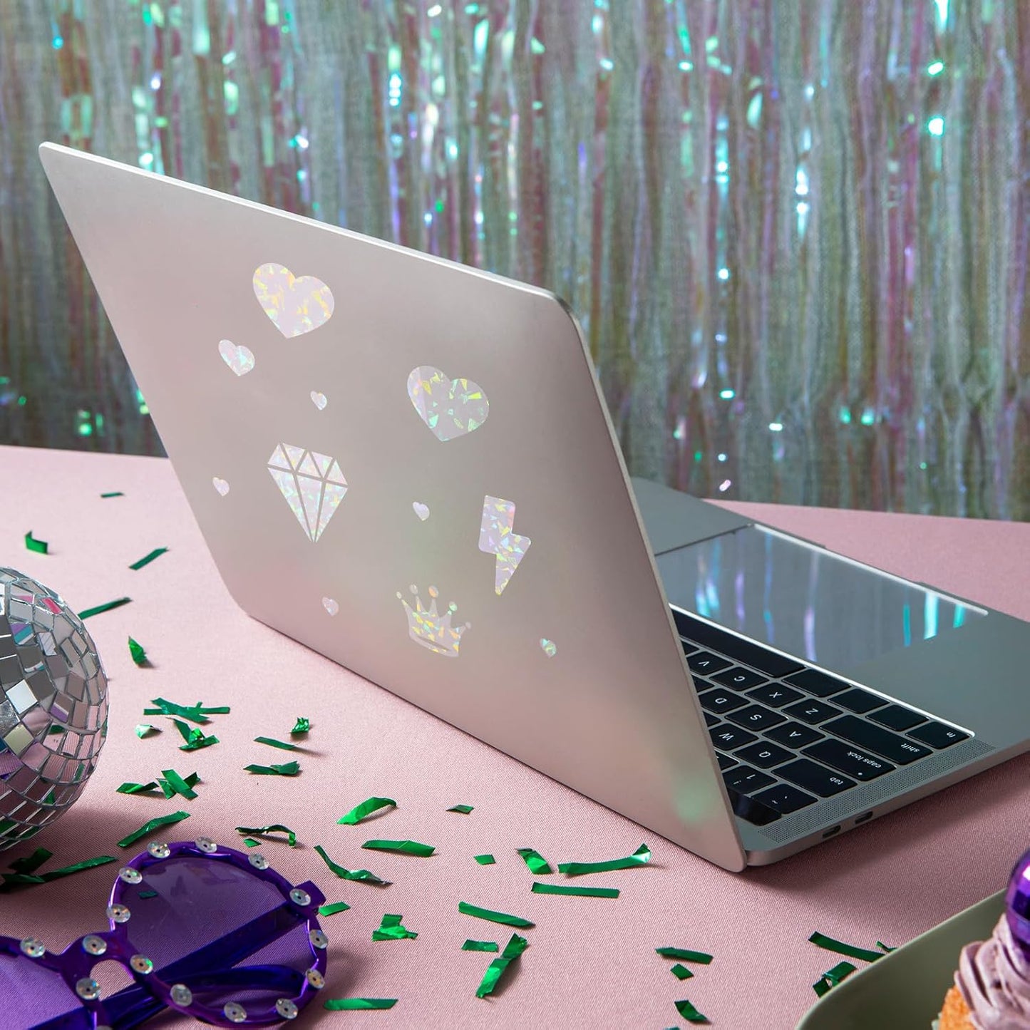 SHENLIU 60 Sheets Holographic Laminate Sheets Clear Glitter Vinyl Sticker Paper Holographic Overlay Self Adhesive Waterproof Transparent Film for Sticker Paper, 11.7 x 8.3 Inch (Gem Patterns)