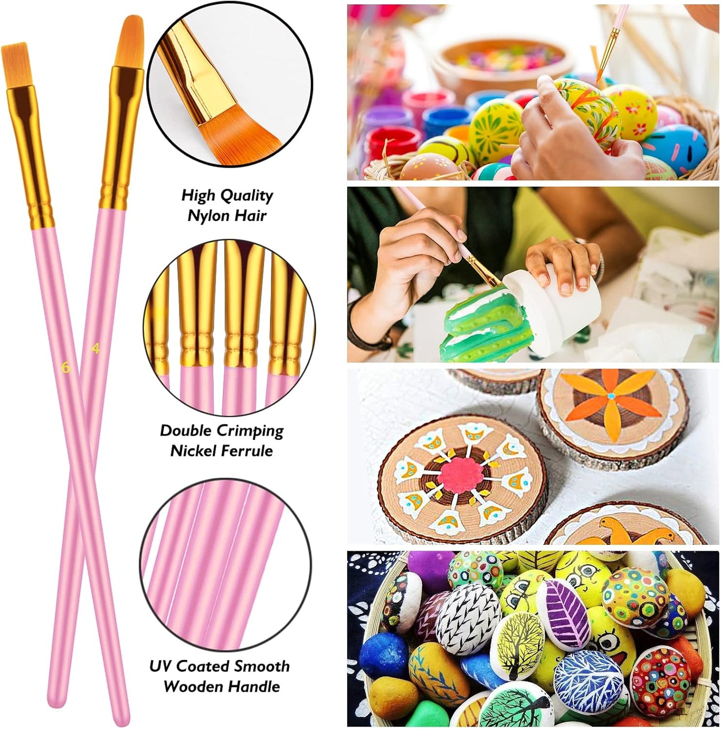 Paint Brushes Set, 20 Pcs Paint Brushes for Acrylic Painting, Oil Watercolor Acrylic Paint Brush, Artist Paintbrushes for Body Face Rock Canvas, Kids Adult Drawing Arts Crafts Supplies, Blue+Pink