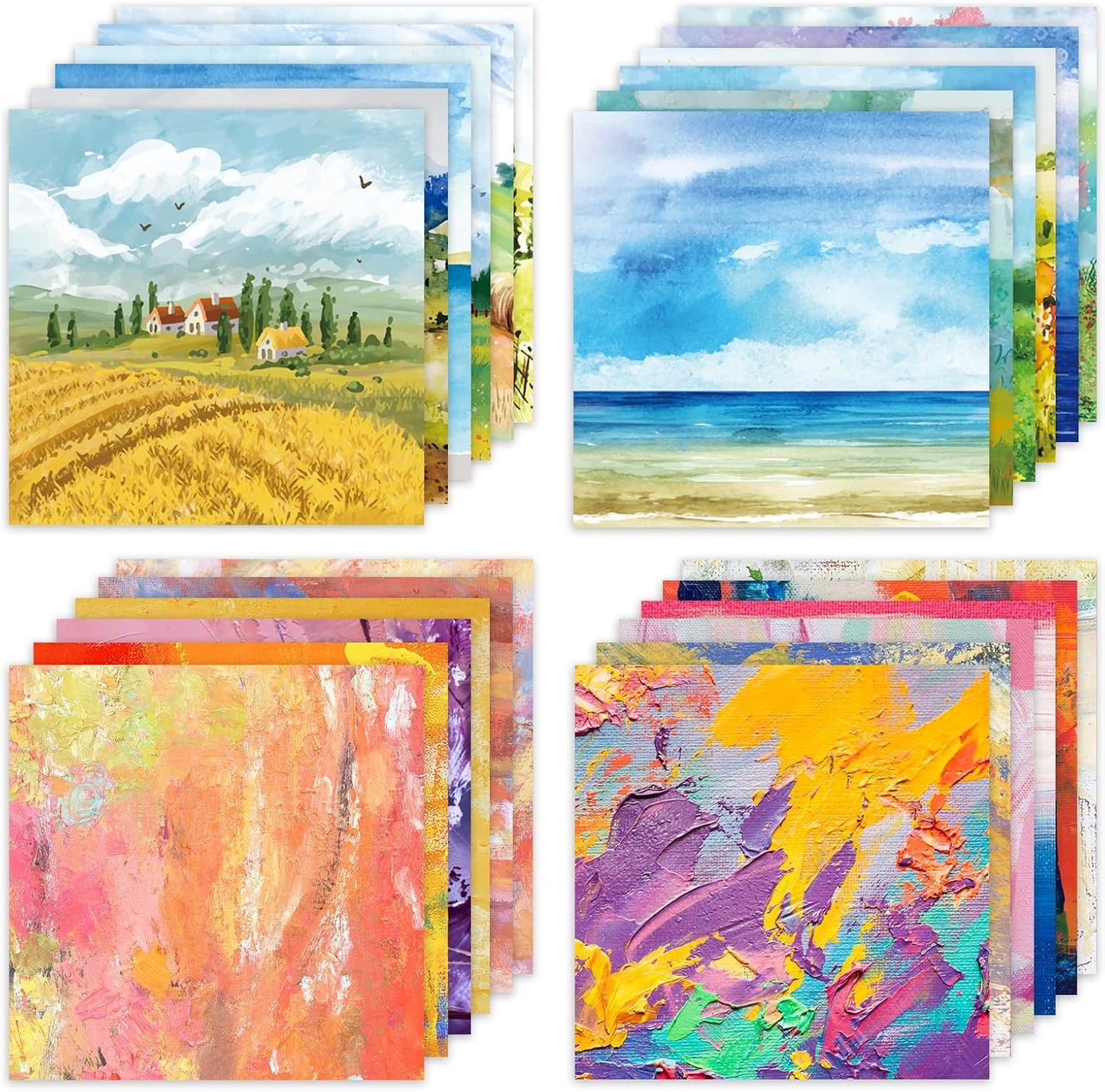 48 Sheets 24 Designs Scrapbook Paper Pad, 6"×6" Single-Sided Decopodge Craft Cardstock Paper,Scrapbooking DIY Decorative Background Cardmaking Supplies.Oil Painting&Landscape