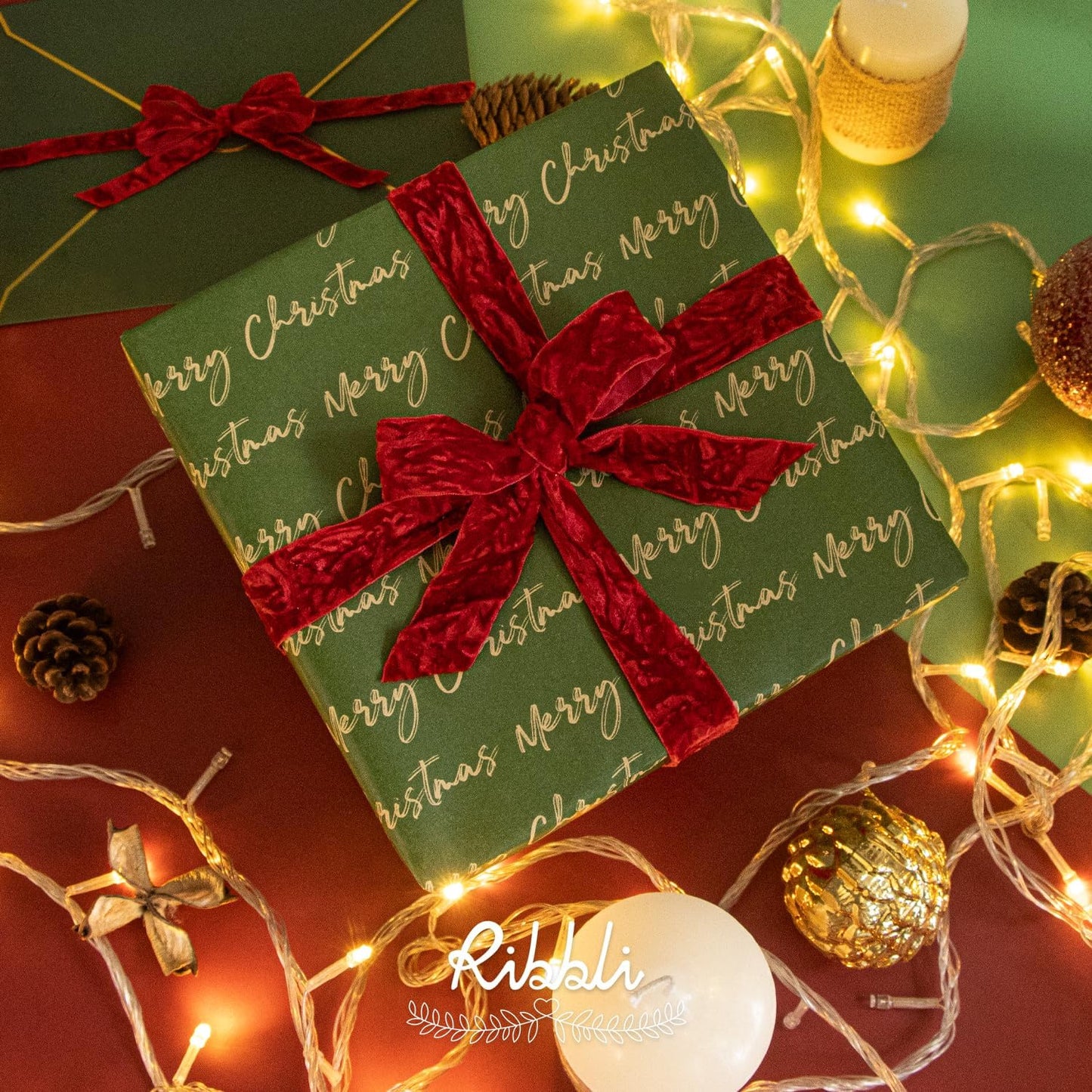 Ribbli Red Velvet Ribbon 1 Inches Luxury Crinkled Red Christmas Ribbon for Gift Wrapping Crafts Home Decor-Continuous 10 Yard