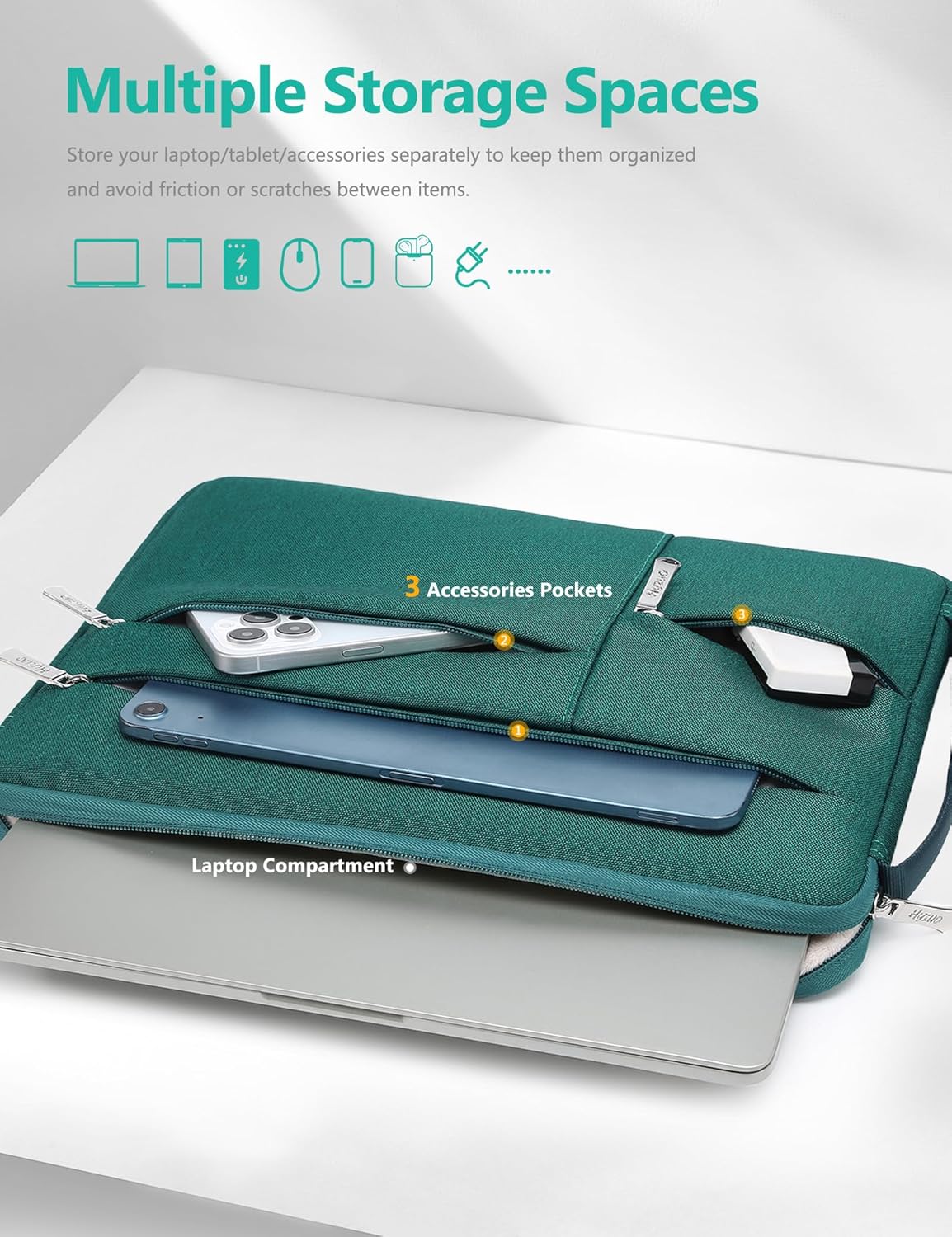 HYZUO 15-16 Inch Laptop Sleeve Bag for MacBook Pro 16 M4/M3/M2/M1 2025-2019, 15" Surface Book, Portable NoteBook Case for 15" 15.6" HP Dell Lenovo ThinkBook Asus Acer Samsung HUAWEI, Dark Green