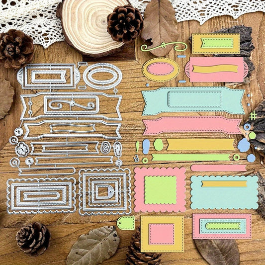 Lapoo Flowers Metal Cutting Die for Scrapbooking - Durable, Cut Stencils for DIY Scrapbook Photo Album Decorative Paper Card, Card Making Supplies (Multiple Label Box 6.8 x 5.4 in)