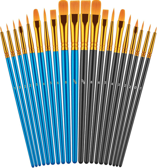 Paint Brushes Set, 20 Pcs Paint Brushes for Acrylic Painting, Oil Watercolor Acrylic Paint Brush, Artist Paintbrushes for Body Face Rock Canvas, Kids Adult Drawing Arts Crafts Supplies, Blue+Black
