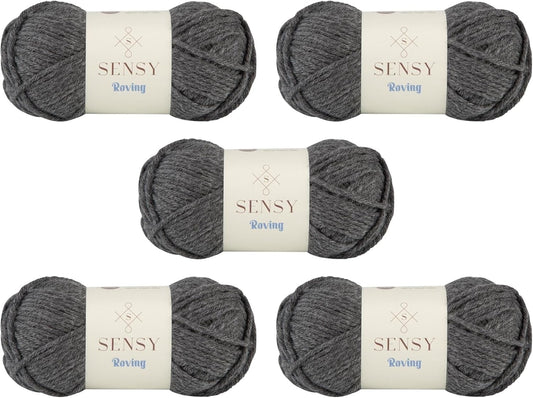 5 Skeins of Sensy Roving Yarn, 3.5 oz, 132 Yards, Gauge 5 Bulky (Dark Gray Heather)