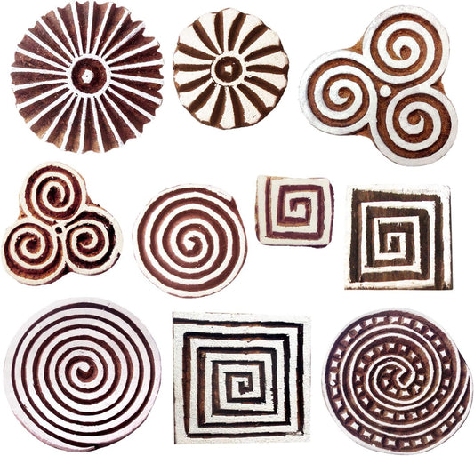 Royal Kraft Wooden Stamps for Block Printing on Saree Border, Textile, Clay, Pottery, Tattoo (Set of 10) MXtag0008