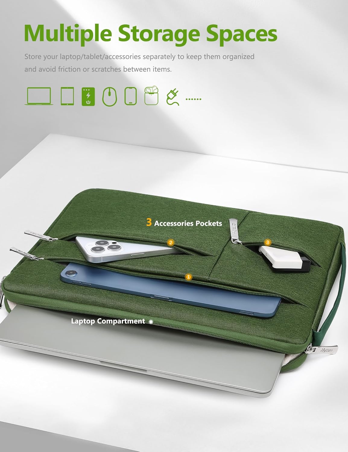 HYZUO 14-15 Inch Laptop Sleeve Bag for MacBook Air 15 M4 M3 M2, MacBook Pro 15, 15" Surface Laptop, XPS 14/15 Plus, Portable NoteBook Case for 14" HP Dell Lenovo ThinkPad Acer, Grass Green