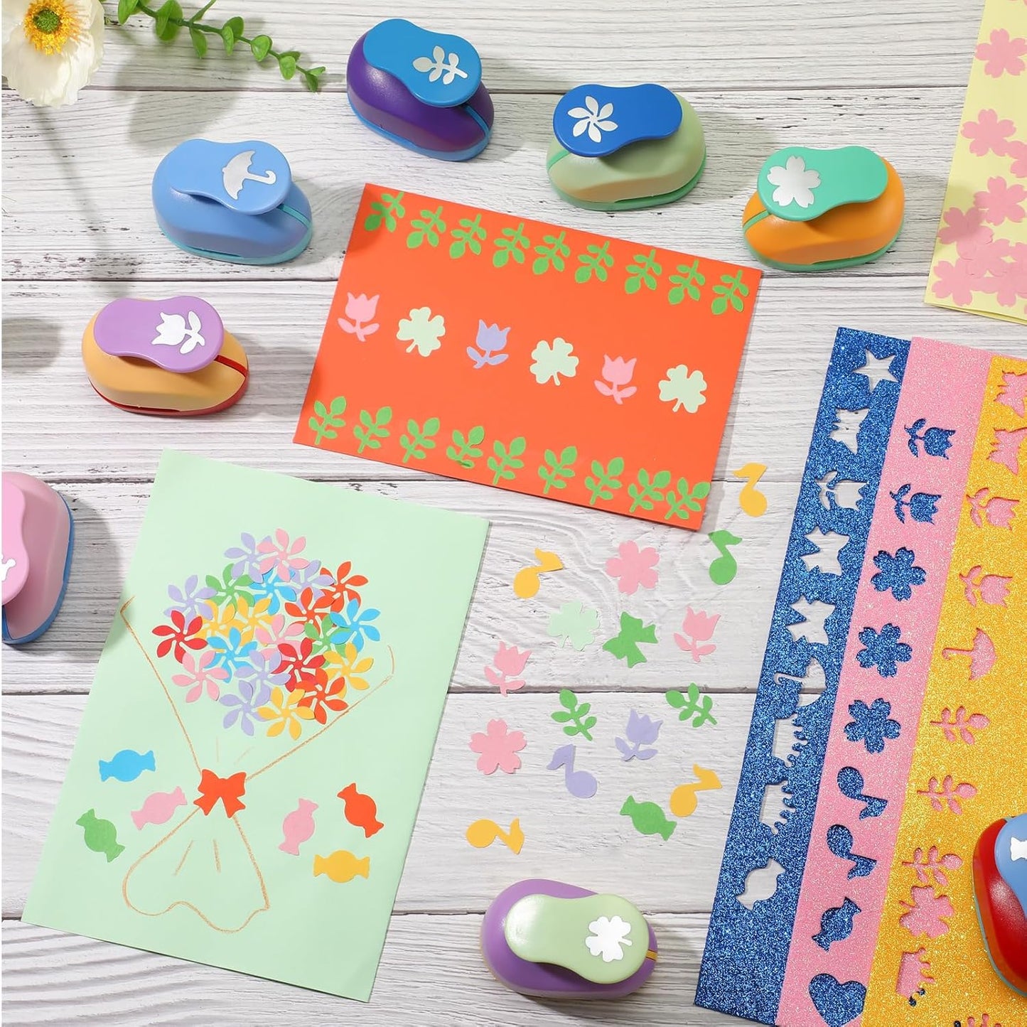 Harloon 10 Pcs Craft Hole Punch Shapes 1 Inch Paper Punch Hole Mix Shapes Cutters for Paper Crafting Scrapbooking Kids Teacher Office Supplies(Cute)