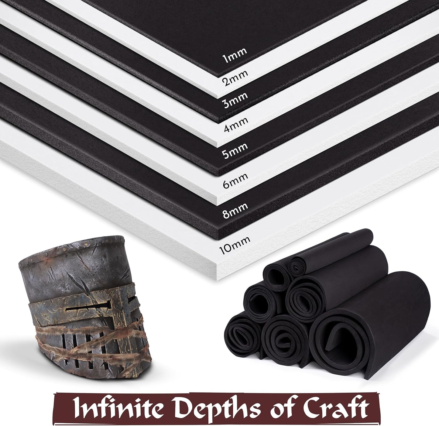 Shape Retention EVA Cosplay Foam 5mm (1mm-10mm) 14x39 inch Black or White High Density EVA Foam Sheets. Premium 85 kg/m3 Heat Shape Material for DIY Convention or Halloween Costumes by The Foamory