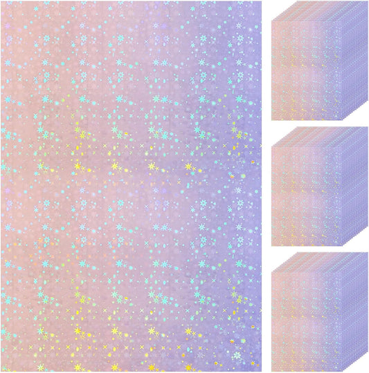 Nezyo 60 Sheets Holographic Laminate Sheets Clear Glitter A4 Size Vinyl Sticker Paper Holographic Overlay Self Adhesive Waterproof Transparent Film, 11.7 x 8.3 Inch (Star Style)