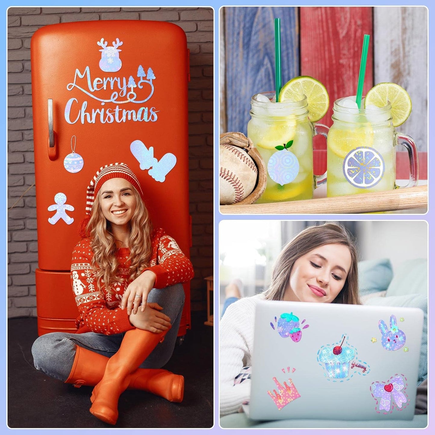 Teling 90 Sheets Holographic Sticker Paper Transparent A4 Vinyl Holographic Sticker Laminate Sheets Clear Overlay Lamination Film Paper Self Adhesive Waterproof with Gem Spot Rainbow Star Pattern