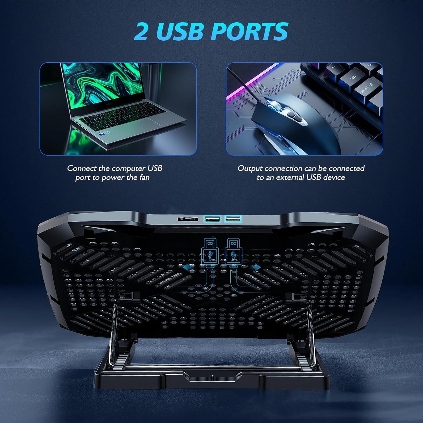 Laptop Cooling Pad,Gaming Laptop Cooler with 5 Quiet Fans for 12-15.6 Inch,Laptop Cooling Stand with 5 Height Adjustable,2 USB Ports, Phone Stand