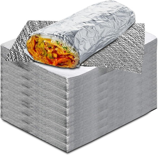 Insulation Sandwich Wrapping Paper Aluminum Foil Sheets - [500 Pack] - (14" x 10.3") - Aluminum Foil Sandwich Wrap Sheets For Sandwich Wraps, Burritos and BBQ