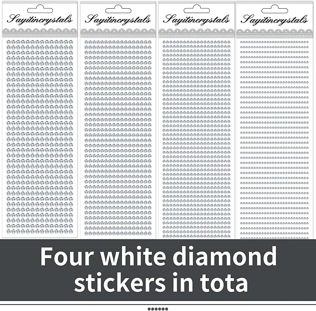 3090 Pcs 4 Sheets Rhinestone Stickers 3/4/5/6 mm Self Adhesive Craft Rhinestones Gems for Face Eyes Makeup Hair Body (White-3/4/5/6mm)