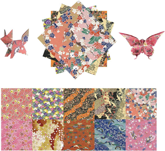 Origami Paper Kit 50 Sheets 6 Inch Square Double Sided Color 10 Vivid Sakura Washi Chiyo Colors for Hand Crafts Origami Paper Arts Creativity.Cherry Blossoms