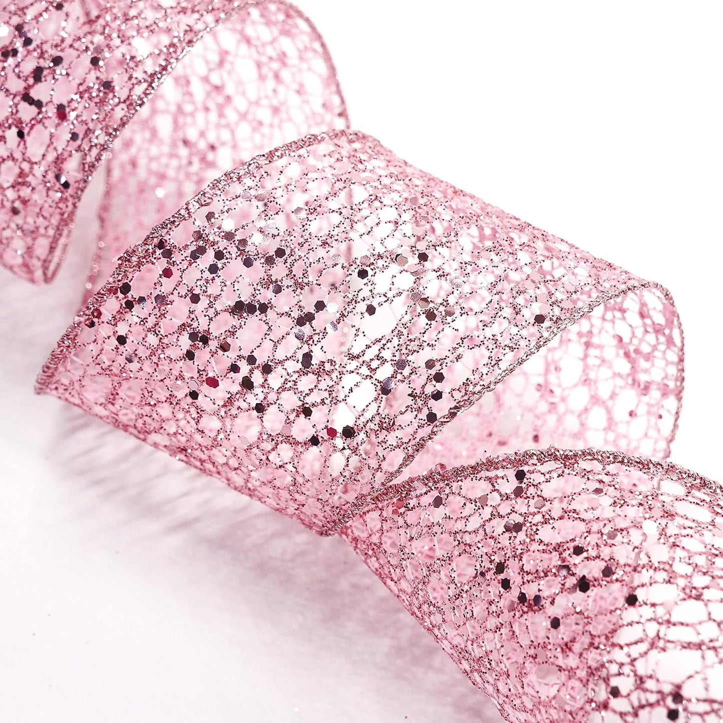 CT CRAFT LLC Sparkling Glitter Mesh Wired Ribbon 2.5" x 10 Yards Rose Gold for Christmas Home Decor Bow Gift Wrapping DIY Crafts Wreath