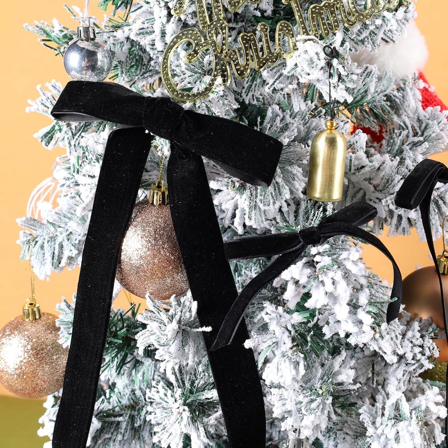 LaRibbons Thin Velvet Ribbon 3/8 Inch x 25 Yards, Black Velvet Ribbon for Christmas Tree, Gift Wrapping, Wreath Bow, Outdoor Decoration