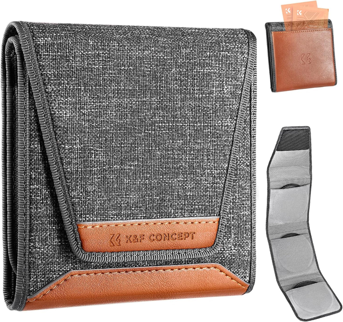 K&F Concept Lens Filter Pouch, Lens Filter Case 3 Pocket Professional Photography Filter Holder Belt Bag Pouch Water-Resistant and Dustproof for Filter Up to 82mm