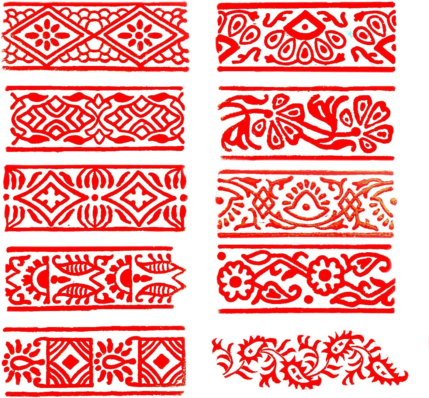 Royal Kraft Border Wooden Printing Stamps (Set of 10) - DIY Henna Fabric Textile Paper Clay Pottery Blocks Htag2178