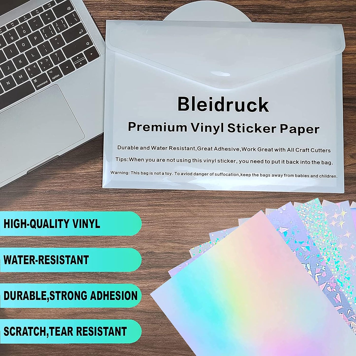 36 Sheets Holographic Sticker Paper 8.5" x11'' Waterproof Clear Vinyl Sticker Sheets Self-Adhesive Rainbow Overlay Sheets with 4 Styles Mixed