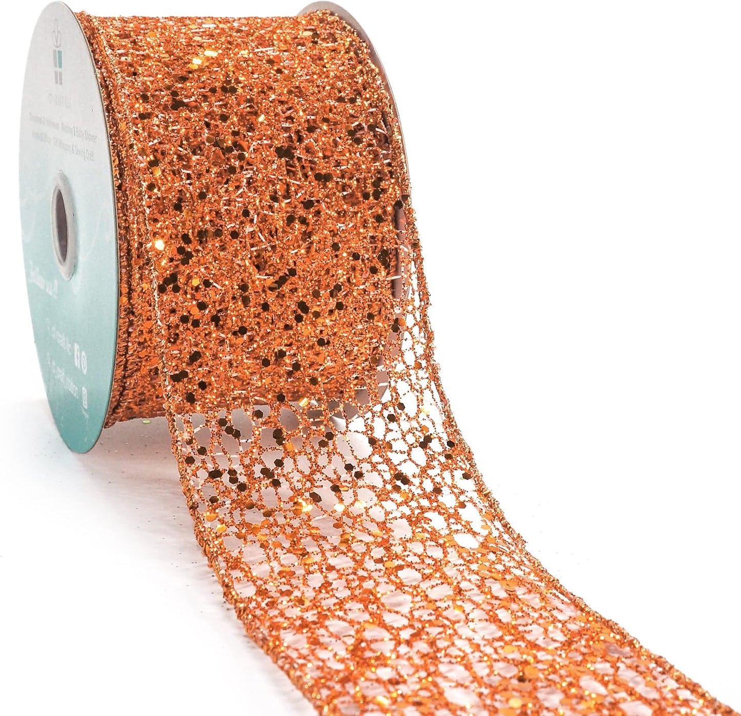 CT CRAFT LLC Sparkling Glitter Mesh Wired Ribbon 2.5" x 10 Yards Bronze Orange for Christmas Home Decor Bow Gift Wrapping DIY Crafts Wreath