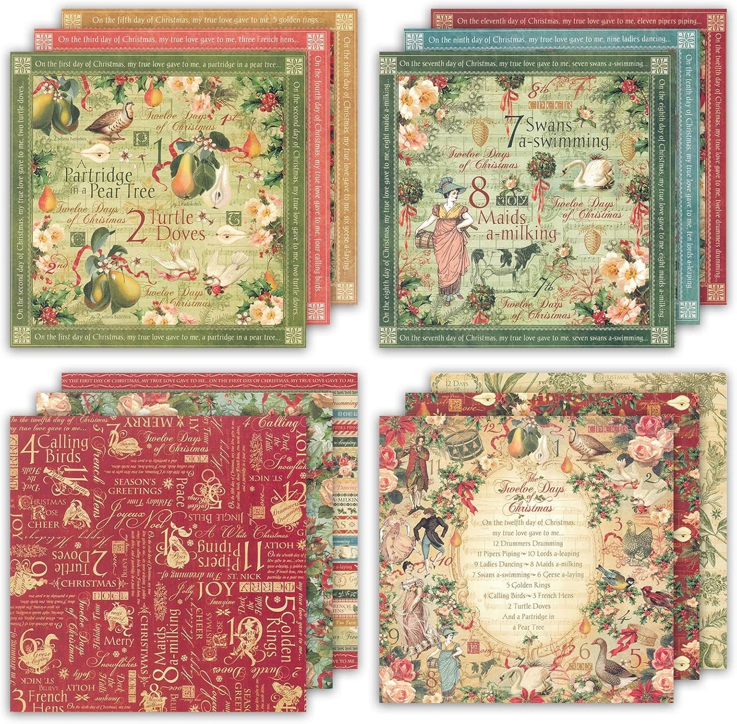 24 Sheets 12 Designs Scrapbook Paper Pad,6"×6” Single-Sided Decopodge Craft Cardstock Paper,Scrapbooking DIY Decorative Background Cardmaking Supplies.Carols