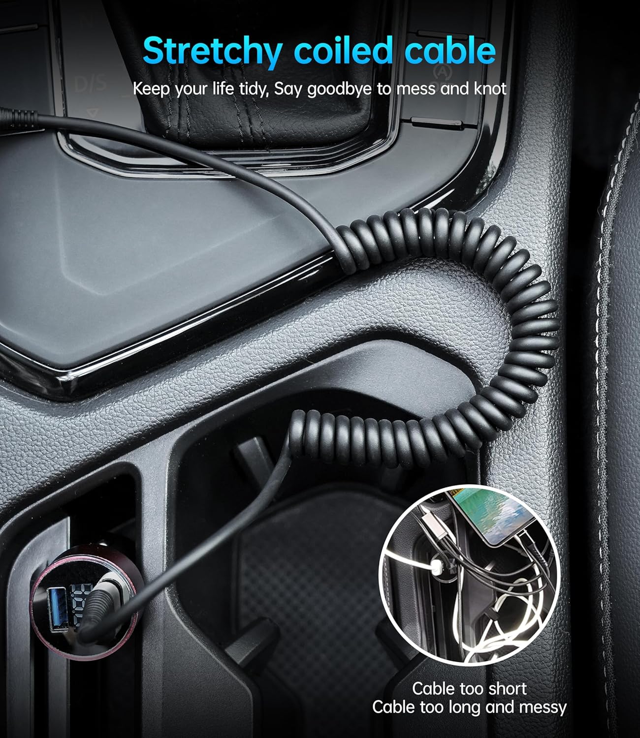 USB C Cable 3A Fast Charging 5FT Coiled USBC to USBC Charger Cable for Car, Short USB Type C Cord for iPhone 17/16/15/Pro/Plus/Pro Max/Samsung Galaxy S23, Compatible All Type C Devices-2Pack