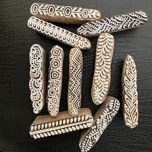 AnNafi® Mehendi Print Blocks| Border Pattern Wooden Stamps (Set of 10)| Fabric Wooden Stamps Border Pattern Printing Blocks| Designer Craft for Mehandi Textile Pottery Saree Border Canvas Painting |