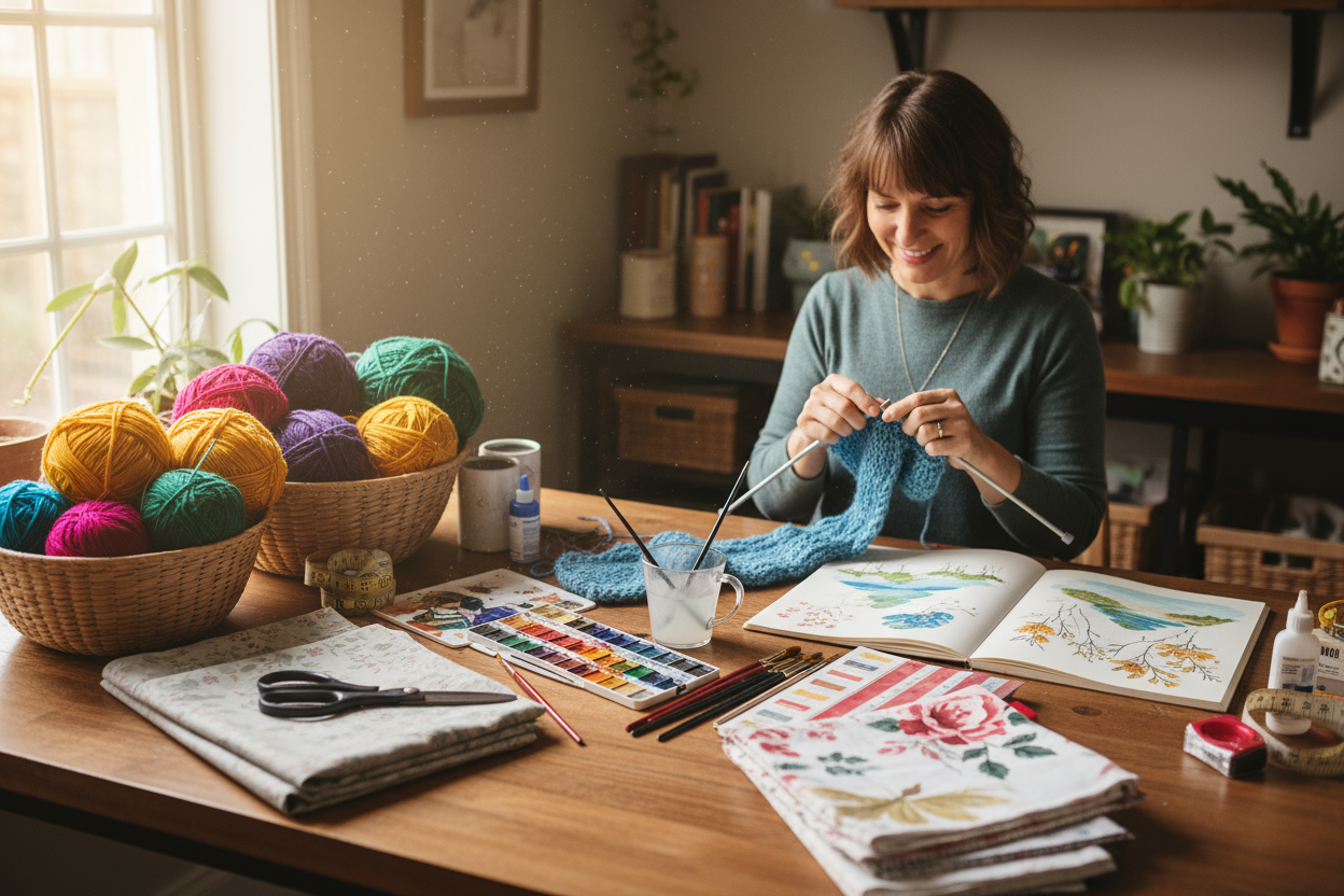 real photo of hobby supplies with a woman included